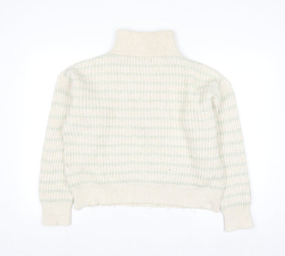 MNG Women's Beige Chunky Knit Wool Blend Half Zip Jumper Size S