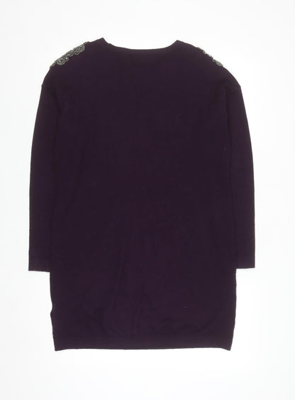 Wallis Womens Purple Beaded Shoulder Jumper UK 10