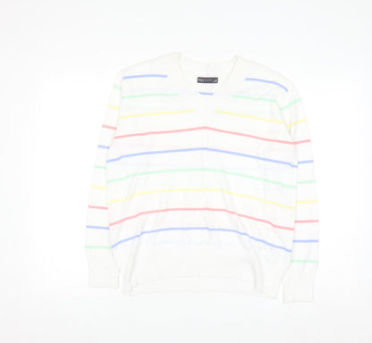 Marks and Spencer Women’s Multicoloured Stripe V-Neck Cotton Jumper S