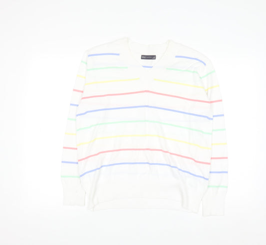 Marks and Spencer Women’s Multicoloured Stripe V-Neck Cotton Jumper S