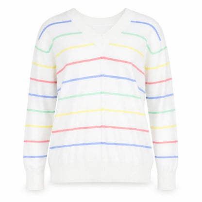Marks & Spencer Women’s Multicoloured Stripe V-Neck Cotton Jumper S