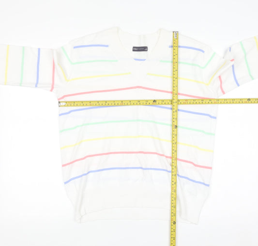 Marks and Spencer Women’s Multicoloured Stripe V-Neck Cotton Jumper S