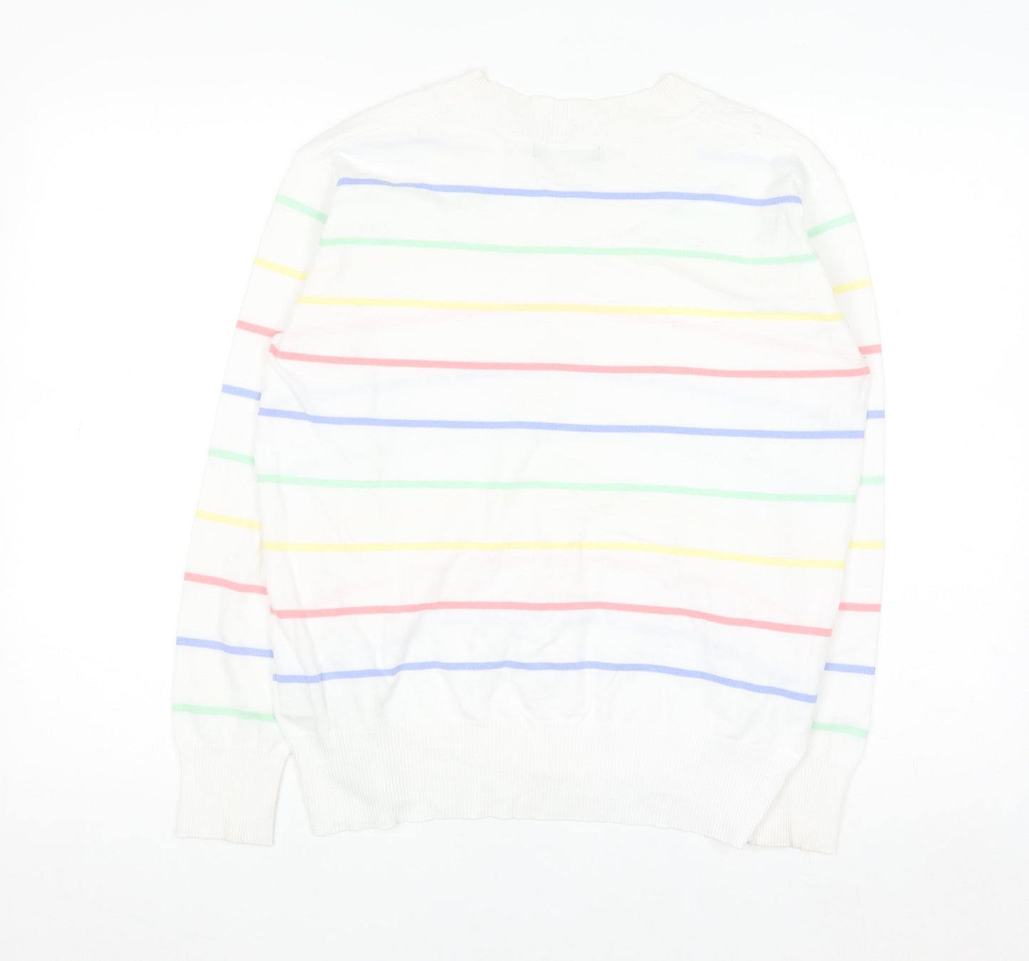 Marks and Spencer Women’s Multicoloured Stripe V-Neck Cotton Jumper S