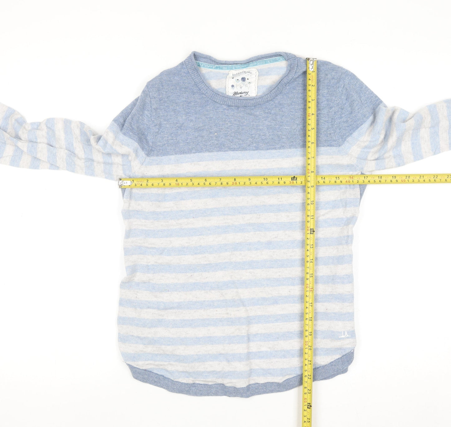Debenhams Mantaray Womens Blue Striped Crew Neck Jumper Size 12