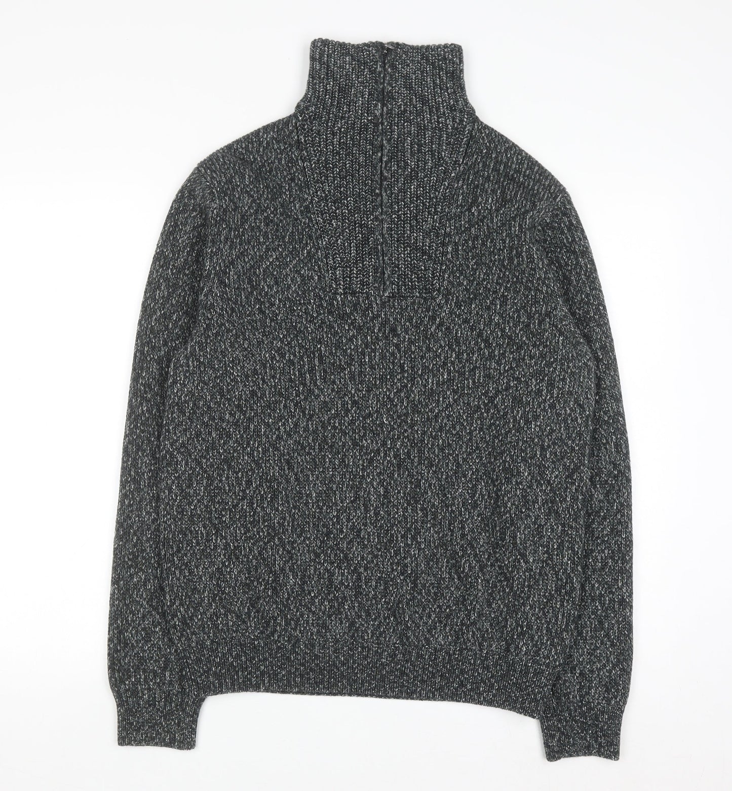 Marks and Spencer Men's Grey Cotton 1/2 Zip Jumper M Regular
