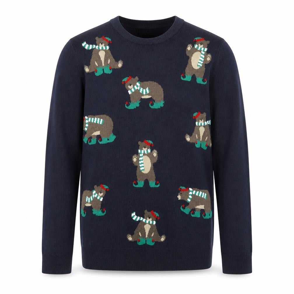 Marks & Spencer Men's Blue XS Christmas Bear Knit Jumper