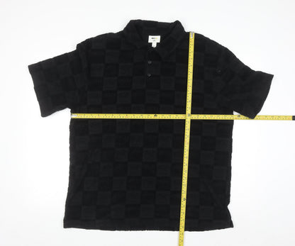 H&M x Smiley Black Check Polo Shirt Men L Cotton Blend