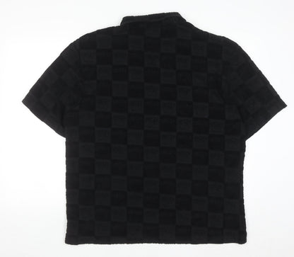H&M x Smiley Black Check Polo Shirt Men L Cotton Blend