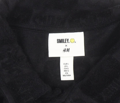 H&M x Smiley Black Check Polo Shirt Men L Cotton Blend