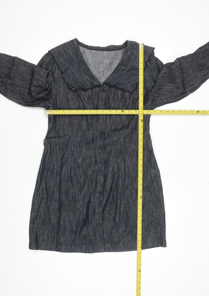 Marks and Spencer Women Blue Size 14 Linen Blend Knee Length Shirt Dress
