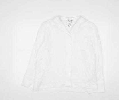 Marks and Spencer Women White Cotton Button-Up Shirt Size 14