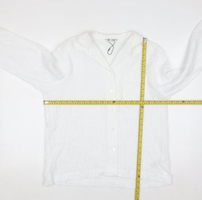 Marks and Spencer Women White Cotton Button-Up Shirt Size 14