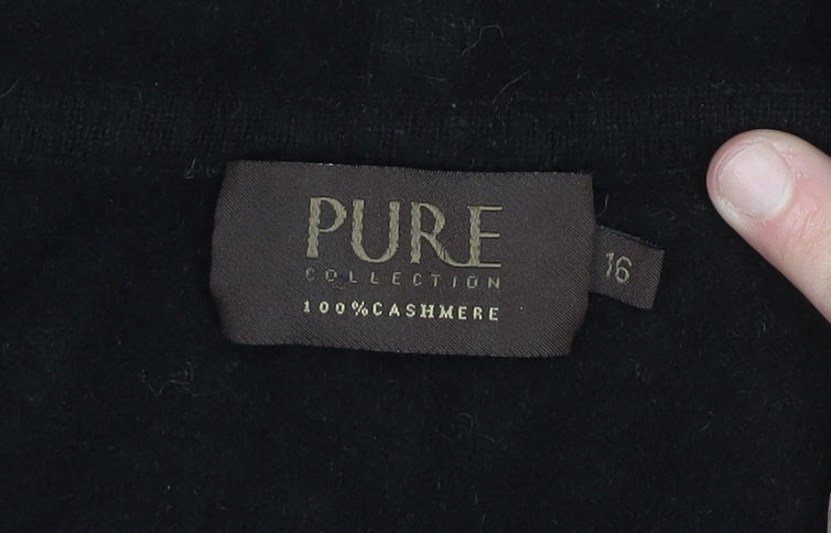 Pure Collection Women Black Size 16 Cashmere Pullover Hoodie