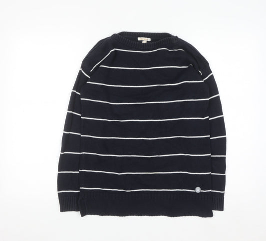 Barbour Women's Blue Striped Cotton Crew Neck Jumper Size 8