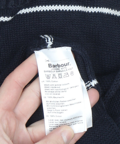 Barbour Women's Blue Striped Cotton Crew Neck Jumper Size 8