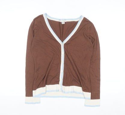 John Smedley Women's Brown Cotton Cardigan M V-Neck Knit Jumper