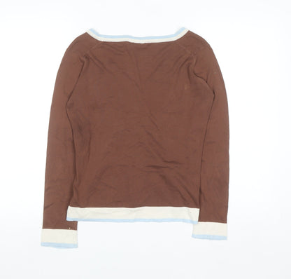 John Smedley Women's Brown Cotton Cardigan M V-Neck Knit Jumper