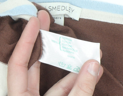 John Smedley Women's Brown Cotton Cardigan M V-Neck Knit Jumper