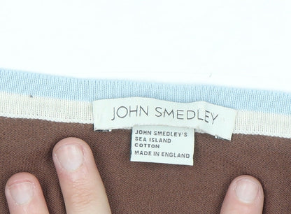 John Smedley Women's Brown Cotton Cardigan M V-Neck Knit Jumper