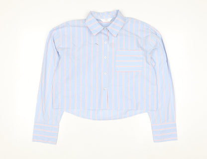Marks and Spencer Women’s Blue Striped Cropped Cotton Button-Up Shirt Size 6