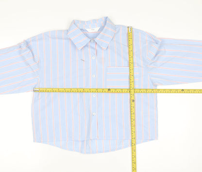 Marks and Spencer Women’s Blue Striped Cropped Cotton Button-Up Shirt Size 6