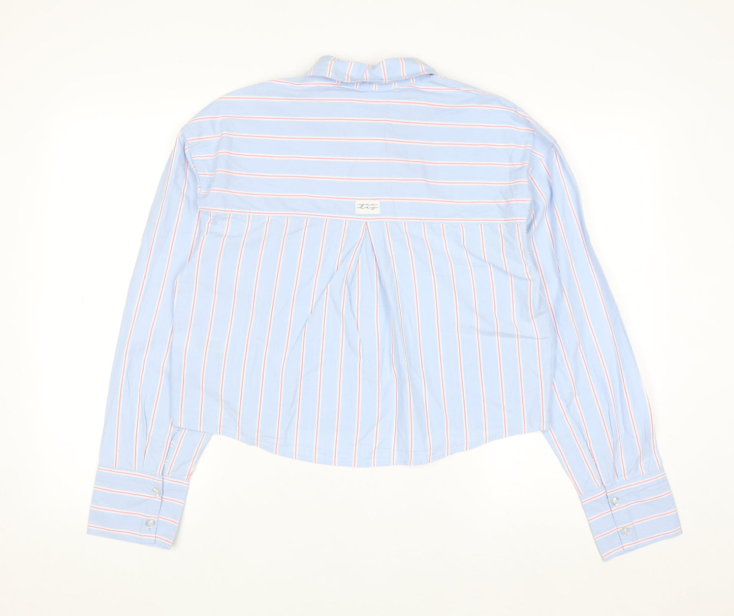 Marks and Spencer Women’s Blue Striped Cropped Cotton Button-Up Shirt Size 6