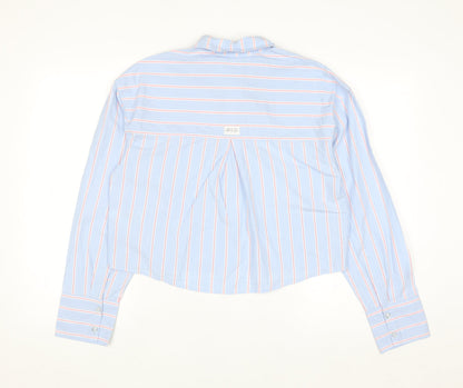 Marks and Spencer Women’s Blue Striped Cropped Cotton Button-Up Shirt Size 6