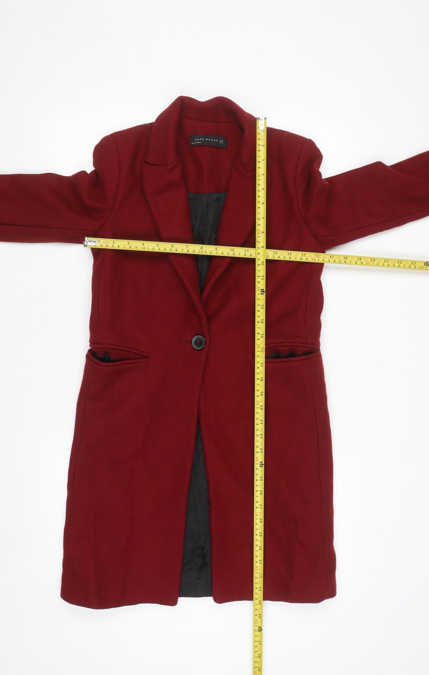 Zara Woman Red Wool Blend Long Overcoat XS