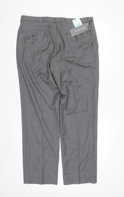 Marks and Spencer Men Grey Wool Dress Pants 34W 31L Regular Fit