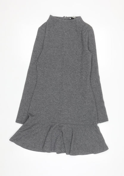 Marks and Spencer Women Grey Sheath Knit Dress Size 8 Long Sleeve High Neck
