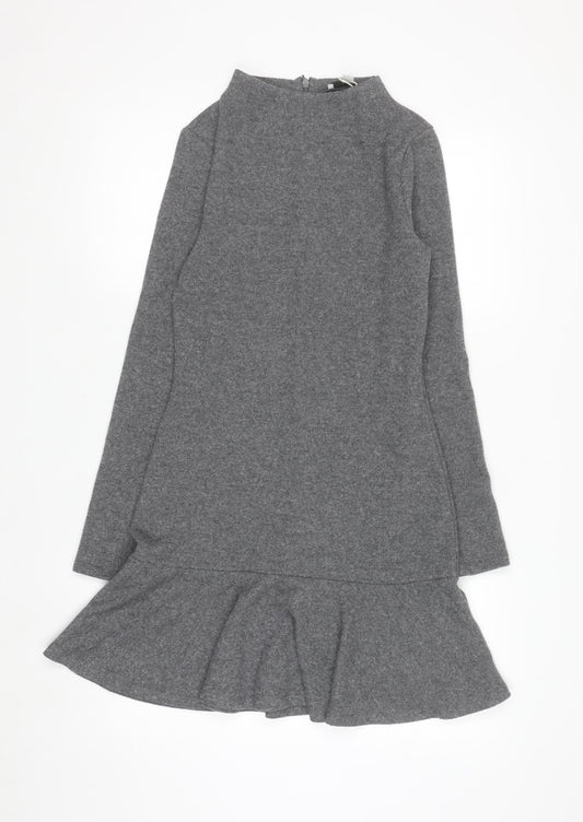 Marks and Spencer Women Grey Sheath Knit Dress Size 8 Long Sleeve High Neck