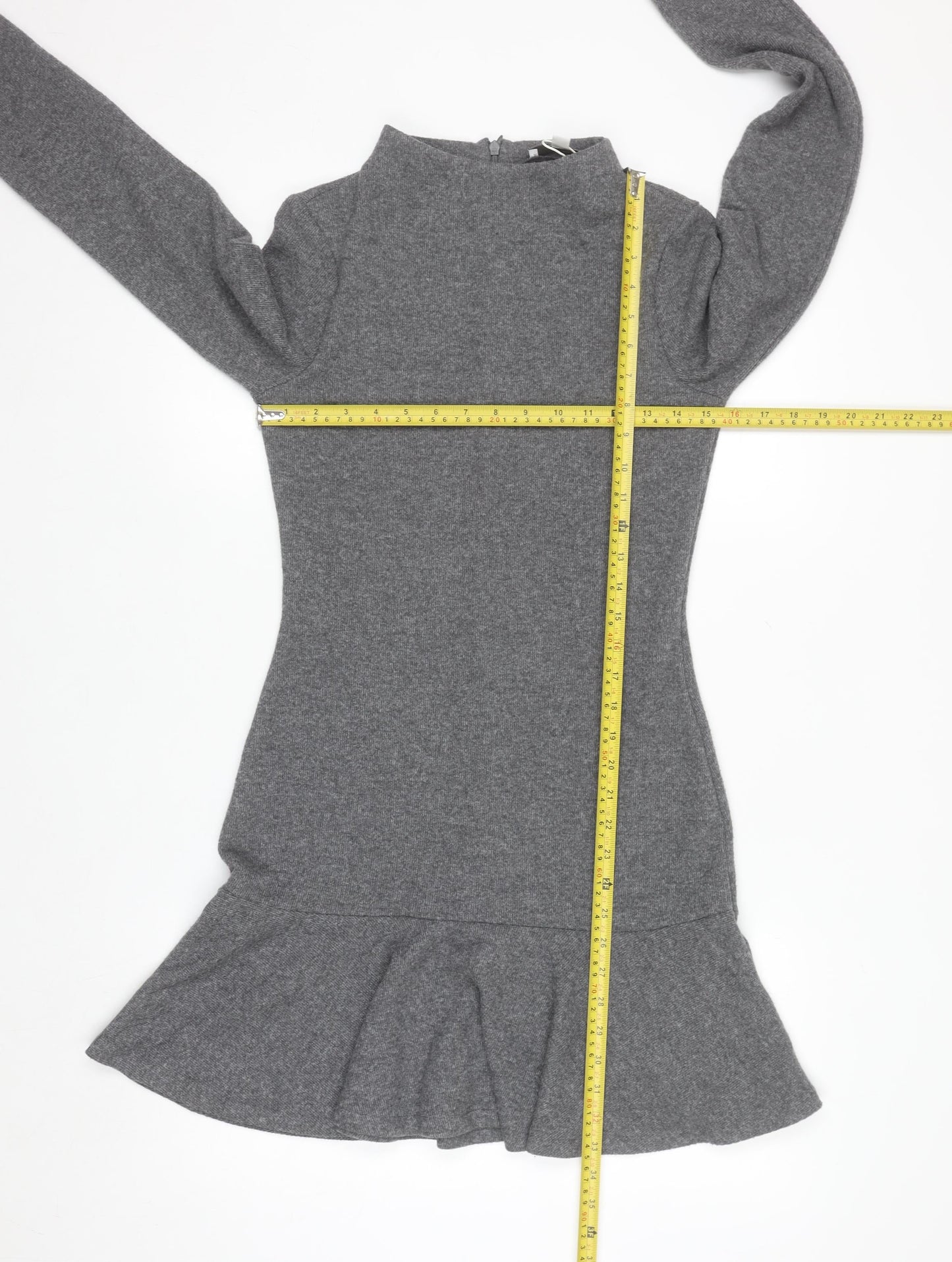 Marks and Spencer Women Grey Sheath Knit Dress Size 8 Long Sleeve High Neck