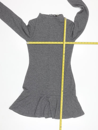 Marks and Spencer Women Grey Sheath Knit Dress Size 8 Long Sleeve High Neck