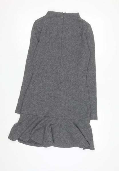 Marks and Spencer Women Grey Sheath Knit Dress Size 8 Long Sleeve High Neck