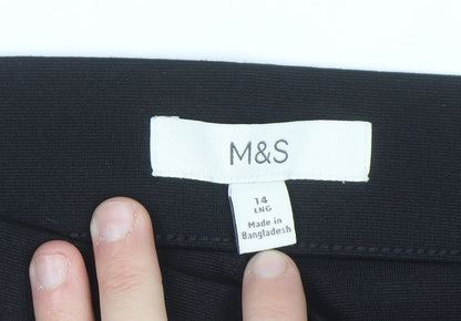 Marks and Spencer Women's Black Size 14 Long Stretch Straight Trousers