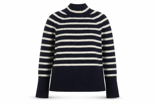 Whistles Women’s Black Striped Mock Neck Wool Blend Jumper Size S