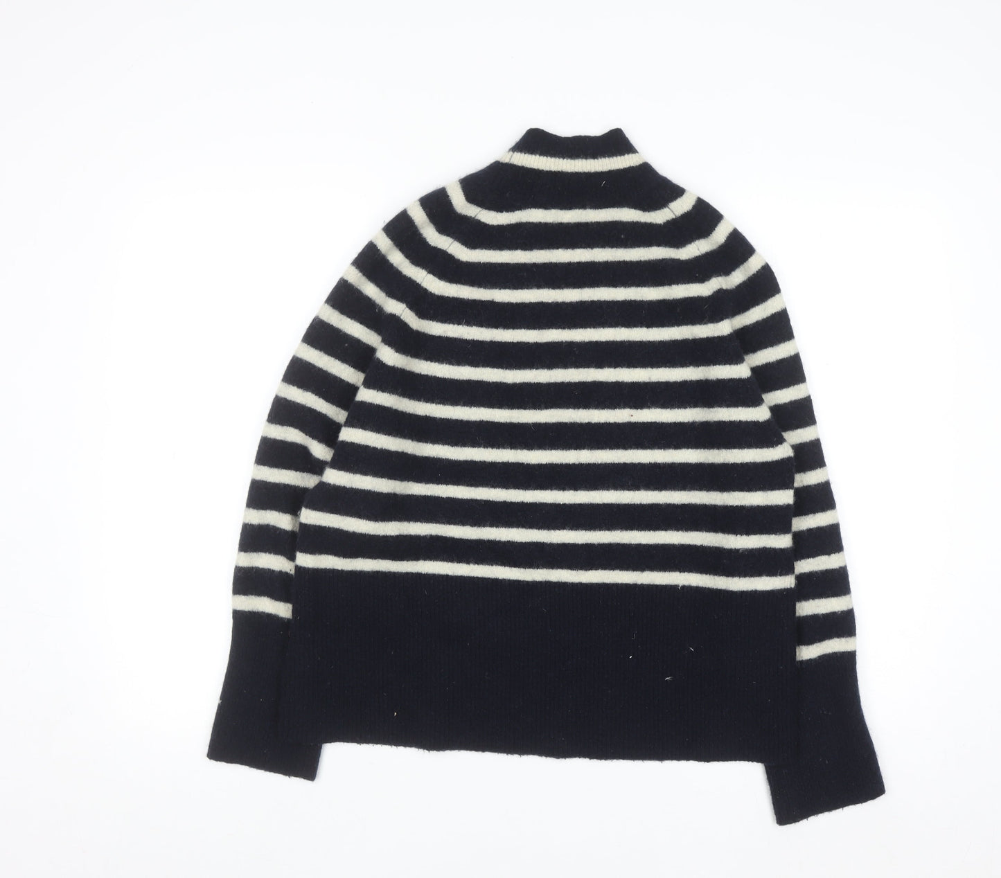 Whistles Women’s Black Striped Mock Neck Wool Blend Jumper Size S