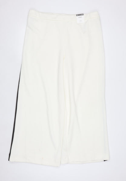 Marks and Spencer Women's Ivory Wide-Leg Trousers Size 18 Short