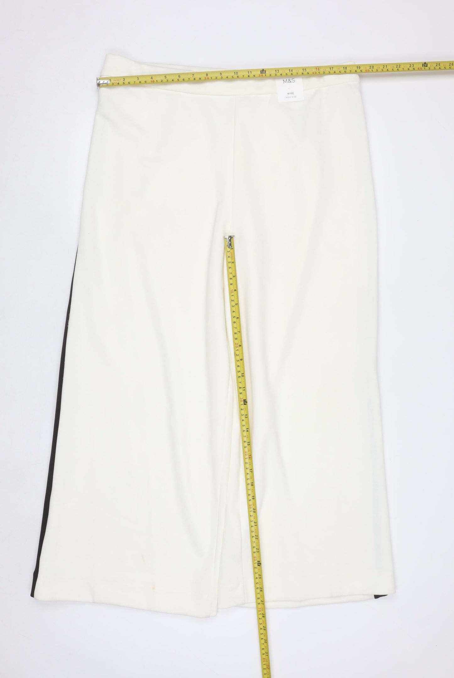 Marks and Spencer Women's Ivory Wide-Leg Trousers Size 18 Short