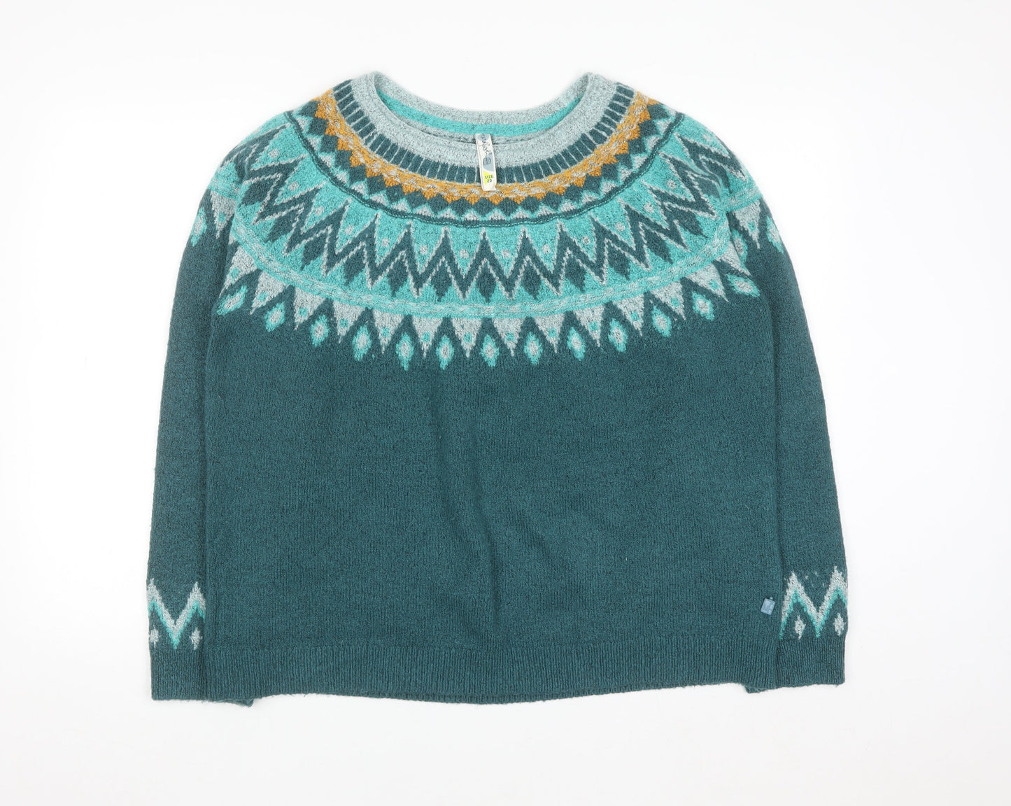 Weird Fish Women's Green Fair Isle Crew Neck Jumper Size 20