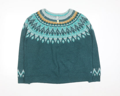 Weird Fish Women's Green Fair Isle Crew Neck Jumper Size 20