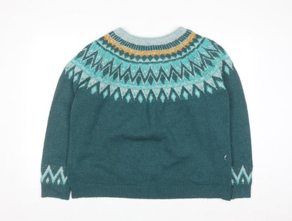 Weird Fish Women's Green Fair Isle Crew Neck Jumper Size 20