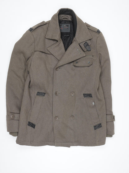No Excess Men's Brown Wool Blend Pea Coat XL Classic Style