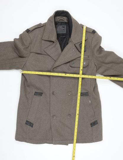 No Excess Men's Brown Wool Blend Pea Coat XL Classic Style