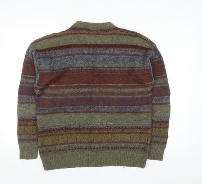Marks and Spencer Men's Green Striped Wool Blend Pullover Jumper M
