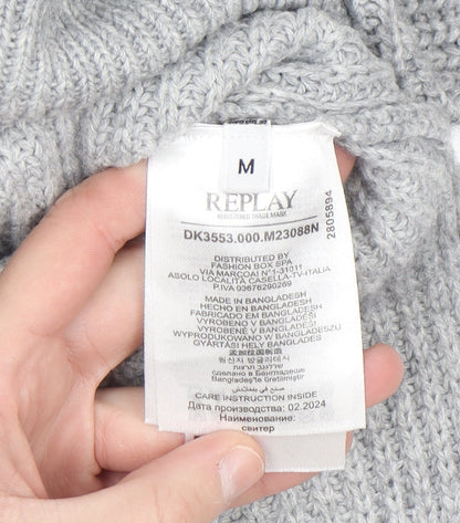 Replay Womens Grey Roll Neck Chunky Knit Jumper Size M
