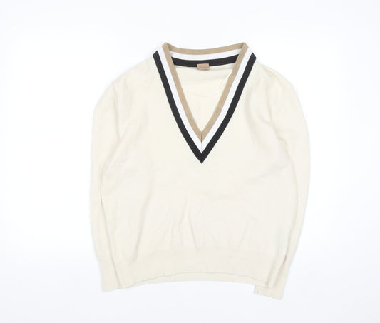 BOSS Men’s Ivory V-Neck Wool Cashmere Jumper Size M