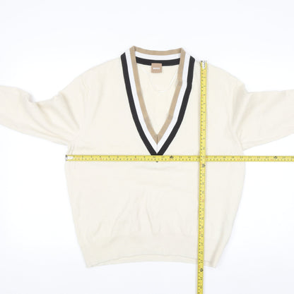 BOSS Men’s Ivory V-Neck Wool Cashmere Jumper Size M
