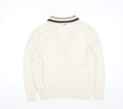 BOSS Men’s Ivory V-Neck Wool Cashmere Jumper Size M