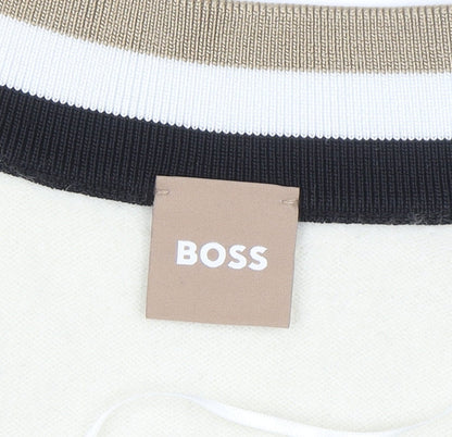 BOSS Men’s Ivory V-Neck Wool Cashmere Jumper Size M